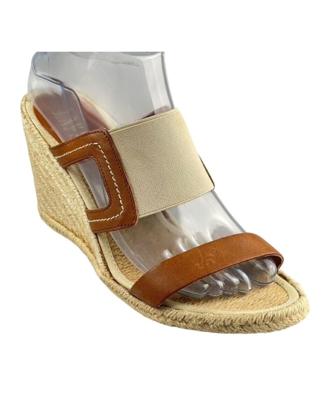 Lauren Ralph Lauren Womens Tan Leather Espadrille Wedge Sandals Size 8B - Picture 8 of 13
